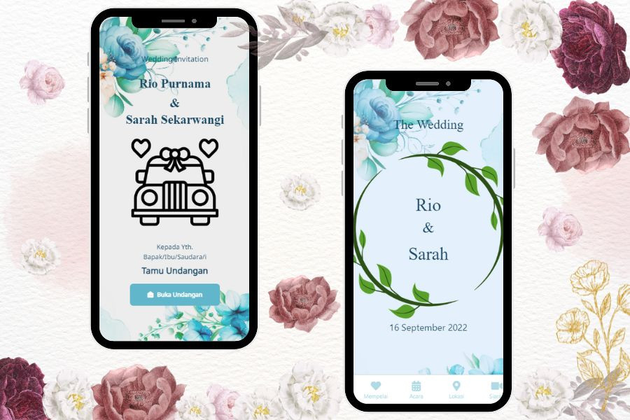 Wedding Invitation Flower Blue Luxurious